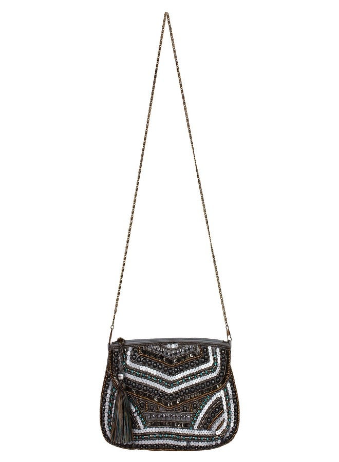Anekaant Glitzy Grey Embellished Clutch - Image 2